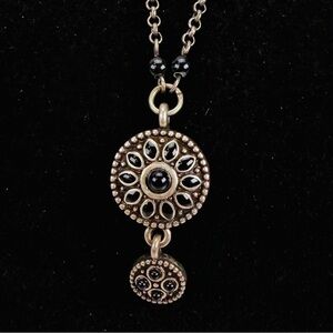 Vintage Black and brasstone Pendant Necklace
